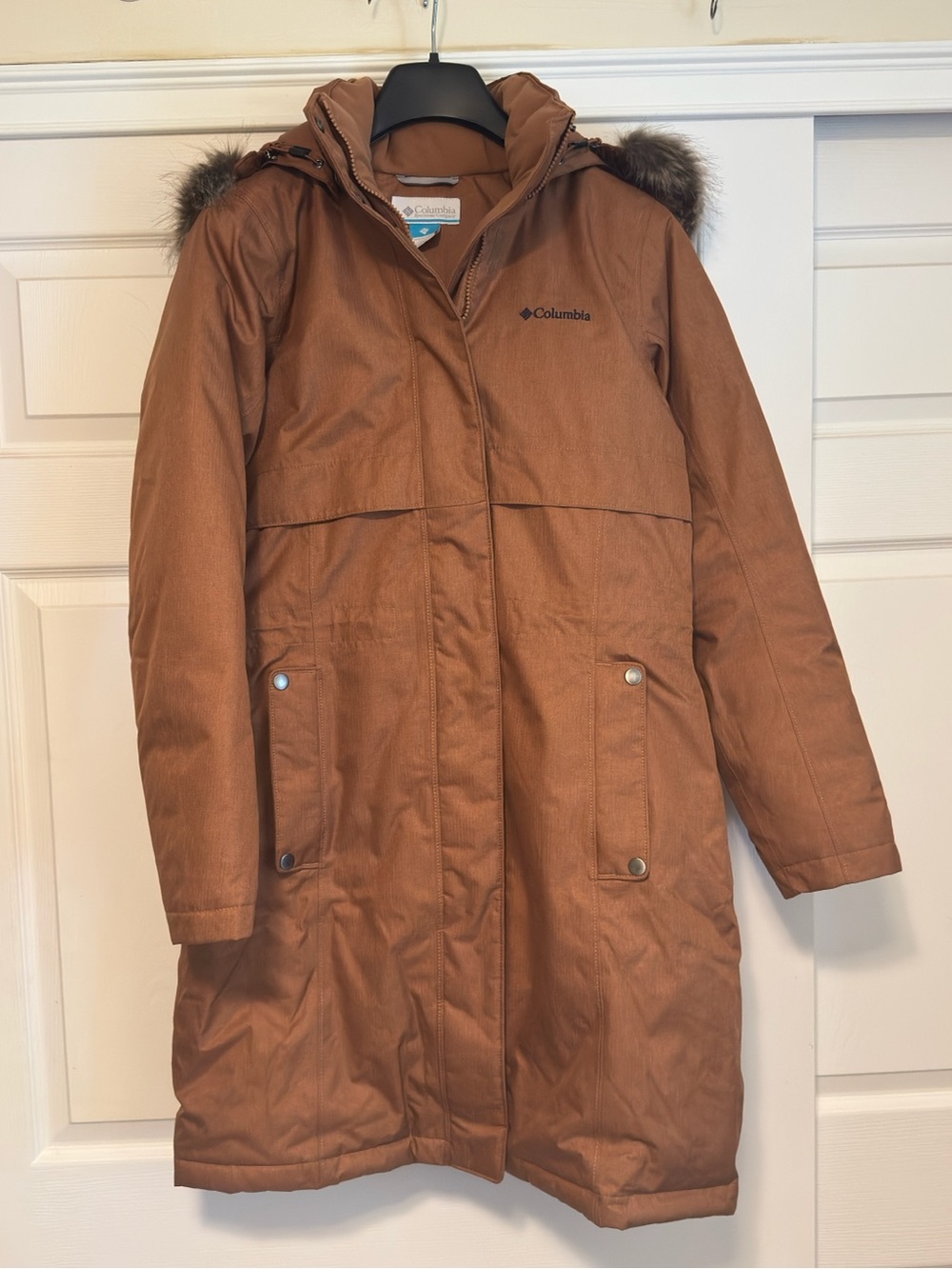 Columbia Women's Apres Arson II Winter Long Down Jacket in the "Coffee Brown
